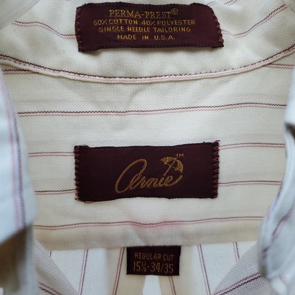 Arnie (Palmer) Men's long sleeve dress shirt. 15.5-34/35 white-red/pink stripes - Picture 6 of 6